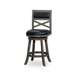 ZUN 30" Bar Height X-Back Swivel Stool, Weathered Gray Finish, Black Leather Seat B04660725