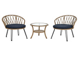 Outdoor Leisure Set, 2 Rattan Single Chairs with A Glass Round Table, Perfectly Suited for N711P256422V