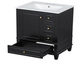 24" Bathroom Vanity with Sink and Drawers, Black Freestanding Vanity Cabinet with Ceramic Top and 74450990