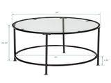 2 Layers 5mm Thick Tempered Glass Countertops Round Wrought Iron Coffee Table Black 78826240