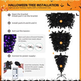 6 FT Pre-lit Upside Down Artificial Christmas Tree, Black Halloween Tree with 250 Purple Lights 38631116