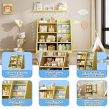 ZUN Yellow Wooden Toy Storage Organizer Cabinet Kids Bookshelf Children Bookcase Toddler Baby Sling Book W2876P233539