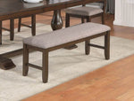 ZUN 1pc Traditional Charm Brown Finish Standard Height Dining Bench Light Gray Fabric Upholstery Solid B011P145136