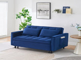 The 55-inch dreamlike blue velvet sofa is elegant and convenient with pockets, cleverly interpreting 32908326