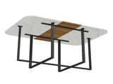 Modern 4-6 Seater Dining Table - Faux Marble and Wood Grain Tabletop with Sturdy Black Metal Frame W3875P372866