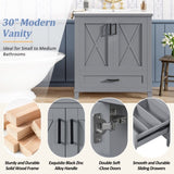 30-inch Bathroom Vanity with Single Sink, Solid Wood Frame MDF, 2 Soft-Close Doors, 1 Divided N729P299363E