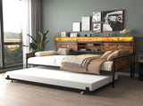 Twin Daybed with Trundle, Farmhouse Daybed Frame with Sliding Barn Door Headboard and Charging 09515371