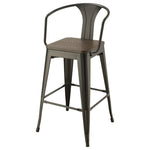 ZUN Dark Elm and Matte Black Bar Height Stool B062P153516