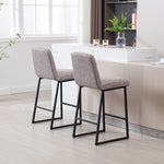 ZUN Low Bar Stools Set of 2 Bar Chairs for Living Room Party Room,Upholstered Linen Fabric W1439125954