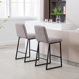 ZUN Low Bar Stools Set of 2 Bar Chairs for Living Room Party Room,Upholstered Linen Fabric W1439125954