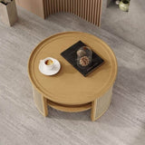 ZUN 2-Tiered Round Natural Wood Coffee Table with Storage Rattan Base in 31.3'' N735P185131N