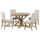 ZUN Functional Furniture Retro Style Table Set with Extendable Table and 4 Upholstered Chairs for 56608663