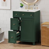 24" Forest Green Bathroom Vanity Cabinet with Ceramic Sink, 2 Drawers, 1 Soft-Close Door N729P264336G