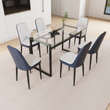 51" 6 person glass dining table set, kitchen set with black metal leg dining table and chairs, 41483916