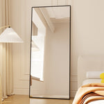 ZUN Tempered mirror 71" x 32" Tall Full Length Mirror with Stand, Black Wall Mounting Full Body Mirror, W1806P180029
