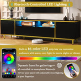 U-Can 70.9'' Modern TV Stand for TVs up to 80 Inches, Entertainment Center with 2 Shelves and LED N724P284377B