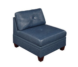 Contemporary Genuine Leather 1pc Armless Chair Ink Blue Color Tufted Seat Living Room Furniture B01151379