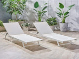 Outdoor Chaise Lounge Set of 2, 5-Position Adjustable Backrest, White Steel Frame with Textilence N770P395917K