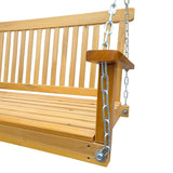 ZUN Front Porch Swing with Armrests, Wood Bench Swing with Hanging Chains,for Outdoor Patio ,Garden 05840270