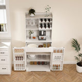 White Buffet Cabinet with Hutch - Modern Farmhouse Kitchen Storage Sideboard with 2 Drawers & Barn W2700P300564