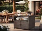 Outdoor Bar Cart with Storage Cabinet, Patio Wicker Sideboard Buffet Cabinet Prep Table, Outside 65724130