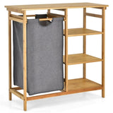 Bamboo Laundry Hamper Stand with 3-Tier Open Shelves 79290074