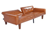 Modern PU Leather Futon Sofa with Tufted Backrest, Adjustable Reclining Couch with Wood & Metal 36536847