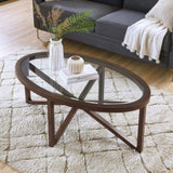 ZUN Modern simple coffee table, tempered coffee table solid wood base round transparent W1781P146772