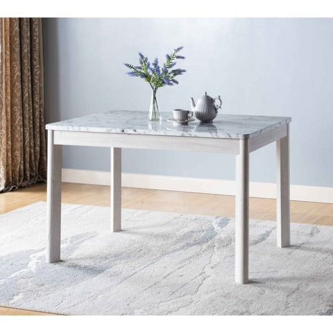 ZUN Glossy Marble Tabletop, Modern Faux Marble White Dining Table- Faux Marble White & White Oak B107130916
