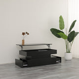 High Quality Three-Tier Foldable Coffee Table with Drawers for Living Room Home Furniture Black W650P263503