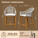 Bar Stools Set of 2 with Arm and Backrest, Outdoor Counter Height Bar Chairs with Cushion, Aluminum W1859P197313