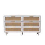 51.18"6-Drawers Rattan Storage Cabinet Rattan Drawer,for Bedroom,Living Room,White 24456467