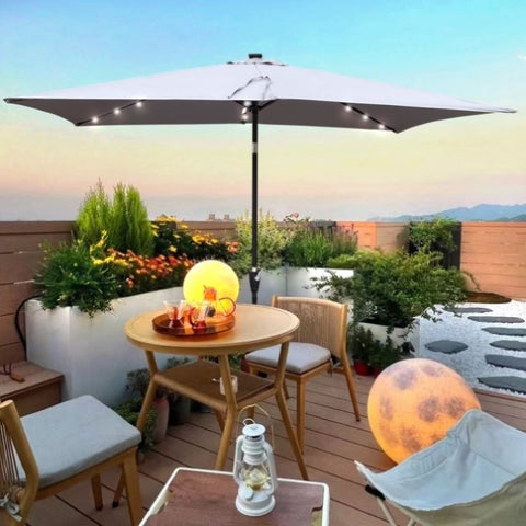 ZUN 10 x 6.5t Rectangular Patio Solar LED Lighted Outdoor Umbrellas with Crank and Push Button Tilt for W65642332