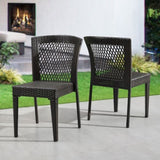 Outdoor Dining Chairs Set of 2, Stackable Chairs with UV-Resistant PE Rattan and Steel Frame, for N779P227340B