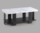 Gray 3-Piece Cocktail Set White Faux Marble Table Top Coffee Table and Two Matching End Tables B011P316852