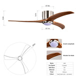 52" Flush Mount Ceiling Fan Solid Wood Blades Ceiling Fan With Light with Remote Control, Noiseless W1592P322639