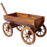 ZUN Wood Wagon Flower Planter Pot Stand W/Wheels Home Garden Outdoor Decor W465P180333