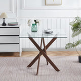 Dining Table with cross metal leg and tempered glass,Modern Space Saving Kitchen Table for Living W234P311867