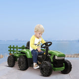 ZUN 12V Kids Ride On Tractor with Trailer, Battery Powered Electric Car w/ Music, USB, Music, LED W2181137374