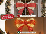 Red & Gold Cloth Christmas Bow 3ft, 200 LED Warm White Lighted Decoration, Classic Holiday Dcor, 17087105