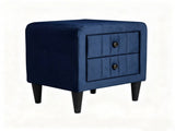 Navy Blue Velvet Upholstered Nightstand with 2 Drawers, Modern Bedside Table with Storage, Elegant B2770P509805