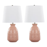 Claudia 20" Contemporary Ceramic Accent Lamp in Rose Tan Ceramic, Polished Nickel Accents and White B202P224013