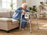 Silver Foldable Walker, 2-Button Folding Mechanism & 7-Level Adjustable Height , 350LBS 04789296