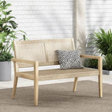 Outdoor Wicker and Acacia Wood Loveseat, Light Multibrown and Light Brown, 34'' H X 46.5'' W X 74229.00MLBRN