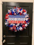 ZUN 4th of July Independence Day Red White Blue Flower Wreath, Patrioticn Wreath, God Bless 21650528