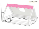 Full Size House Floor Bed with Tent and Light, Solid Wood Teepee Floor Bed with Full-length W1580P369467