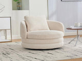 30"W Modern Round 360&deg Swivel Barrel Accent Chair with Pillow, Chenille Upholstered Comfy Barrel W3118P462479