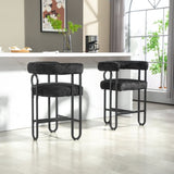 ZUN House Hold Bar Set of 2, Modern Bar Stool with Back, Black Metal Frames, Upholstered Bar W1588P194942