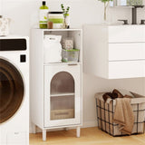 White Bathroom Floor Cabinet Wood Side Storage Organizer with Adjustable Shelf Bathroom Storage, 46360807