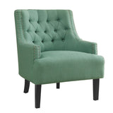 Modern Traditional Accent Chair Button Tufted Teal Textured Fabric Upholstery Solid Wood 1pc Living B011P182655